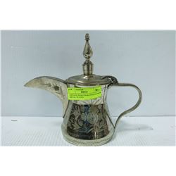 VINTAGE HAND ENGRAVED FLOWER METAL TEA POT