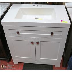 NEW WHITE 30" SINGLE SINK STONE TOP VANITY