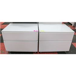 PAIR OF WHITE GLASS TOP 2 DRAWER NIGHTSTANDS