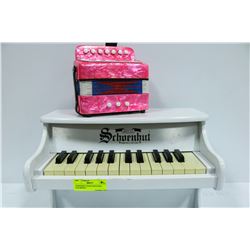 SCHOENHUT TABLE TOP PIANO WITH PINK ACCORDIAN