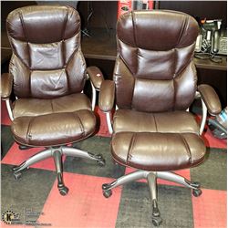 LOT OF 2 BROWN LEATHERETTE HYDRAULIC LIFT OFFICE