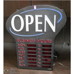 LED OPEN SIGN WITH BUSINESS HOURS