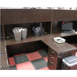WOOD TONE CORNER DESK WITH HUTCH ON CHOICE