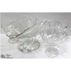 VINTAGE ETCHED ROSE FANCY CRYSTAL BOWL AND 3