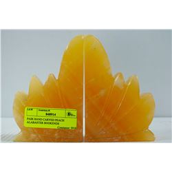 PAIR HAND CARVED PEACH ALABASTER BOOKENDS