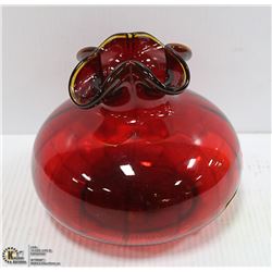 MID CENTURY HAND BLOWN CRANBERRY RUFFLE TOP ART