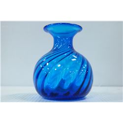 HAND BLOWN COBALT BLUE SWIRL ART GLASS VASE