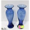 Image 1 : PAIR OF VINTAGE COBALT BLUE SWIRL GLASS VASES