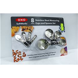 NEW OXO 8 PC ST. STEEL MEASURING CUPS & SPOONS SET