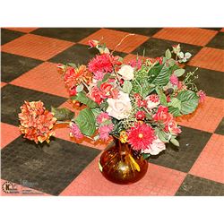 LARGE BLOWN GLASS VASE WITH FLOWERS 27" TALL