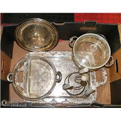 LARGE LOT OF SILVERWARE WITH PYREX INSERTS