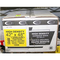 BOX OF CLEAR HIGH DENSITY GARBAGE BAGS 42" X 48"