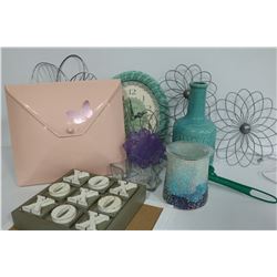 BOX WITH WALL DECOR, AND MATCHING CLOCK,