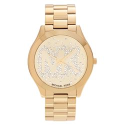 NEW MICHAEL KORS GOLD TONE WATCH MK LOGO MSRP $319