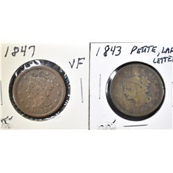 1843 PETITE, LL & 47  LARGE CENTS