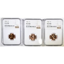 1962, 63 & 64 LINCOLN CENTS NGC PF-67 RD