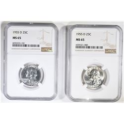 2-1955-D WASHINGTON QUARTERS NGC MS-65