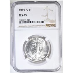 1943 WALKING LIBERTY HALF DOLLAR NGC MS-63
