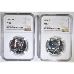2-1964 KENNEDY HALF DOLLARS NGC PF-67