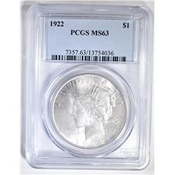 1922 PEACE DOLLAR PCGS MS-63