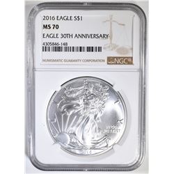 2016 30th ANNIV AMERICAN SILVER EAGLE NGC MS-70