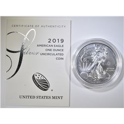 2019-W BURNISHED SILVER EAGLE ORIG BOX/COA