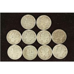 10 ASSORTED 1940'S MERCURY DIMES