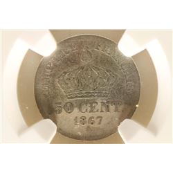 1867-A FRANCE SILVER 50 CENT NGC VERY GOOD DETAILS