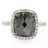14K White Gold 3.12 ctw Checkerboard Cushion Cut Black & White Diamond Halo Ring