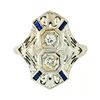 Art Deco 18kt White Gold Euro Cut Diamond & Sapphire Filigree Dinner Ring
