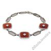 Antique Art Deco 14kt White Gold Carnelian and Diamond Etched Filigree Bracelet