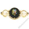Image 3 : Vintage 14kt Yellow Gold Black Onyx Floral Mosaic Sapphire and Pearl Brooch Pin