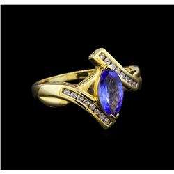 14KT Yellow Gold 0.99 ctw Tanzanite and Diamond Ring