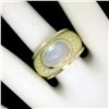 Image 8 : 14K Yellow Gold Fine Cabochon Blue Moonstone & Enamel Textured Ring Unique