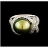 Image 2 : Tahitian Pearl and Diamond Ring - 14KT White Gold