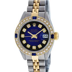 Rolex Ladies 2 Tone Blue Vignette Diamond & Sapphire Datejust Wristwatch