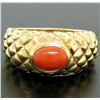 Image 3 : 14k Yellow Gold Oval Cabochon Bezel Set Coral Domed Quilted Texture Ring