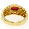 Image 4 : 14k Yellow Gold Oval Cabochon Bezel Set Coral Domed Quilted Texture Ring