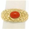 Image 5 : 14k Yellow Gold Oval Cabochon Bezel Set Coral Domed Quilted Texture Ring