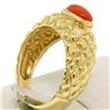 Image 6 : 14k Yellow Gold Oval Cabochon Bezel Set Coral Domed Quilted Texture Ring