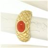 Image 8 : 14k Yellow Gold Oval Cabochon Bezel Set Coral Domed Quilted Texture Ring