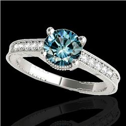 1.75 ctw SI Certified Blue Diamond Solitaire Antique Ring 10k White Gold - REF-227Y8X