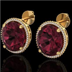 20 ctw Garnet & Micro Pave VS/SI Diamond Earrings 18k Yellow Gold - REF-118N2F