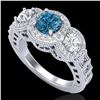 Image 1 : 2.16 ctw Intense Blue Diamond Art Deco 3 Stone Ring 18k White Gold - REF-270K9Y