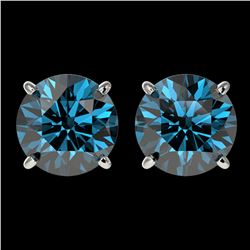 3.15 ctw Certified Intense Blue Diamond Stud Earrings 10k White Gold - REF-355A9N