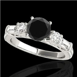2.5 ctw Certified VS Black Diamond Pave Solitaire Ring 10k White Gold - REF-104X2A