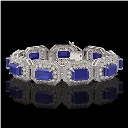 61.92 ctw Sapphire & Diamond Victorian Bracelet 14K White Gold - REF-1288R4K