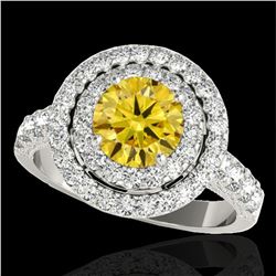 3 ctw Certified SI/I Fancy Intense Yellow Diamond Halo Ring 10k White Gold - REF-320M5G