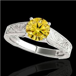 1 ctw Certified SI/I Fancy Intense Yellow Diamond Ring 10k White Gold - REF-177R3K