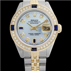 Rolex Men's Two Tone 14K Gold/SS, QuickSet, Diam/Sapphire Dial & Diam Bezel